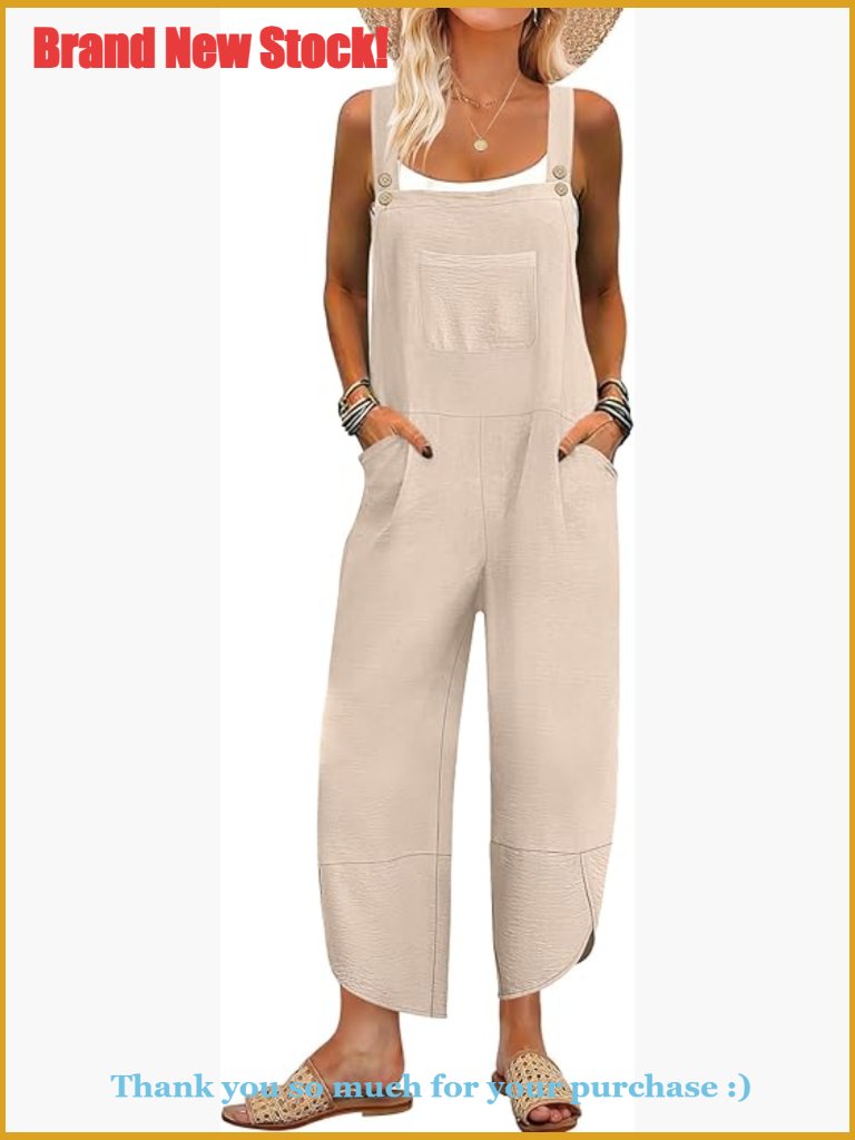 Casual Summer Capri Jumpsuit Overalls With Adjustable Straps Loose Fit